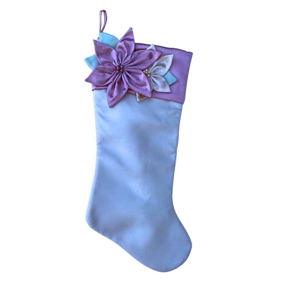 Y2K VINTAGE MARTHA STEWART HOLIDAY STOCKING CREAM SATIN POINSETTIA COTTAGECORE